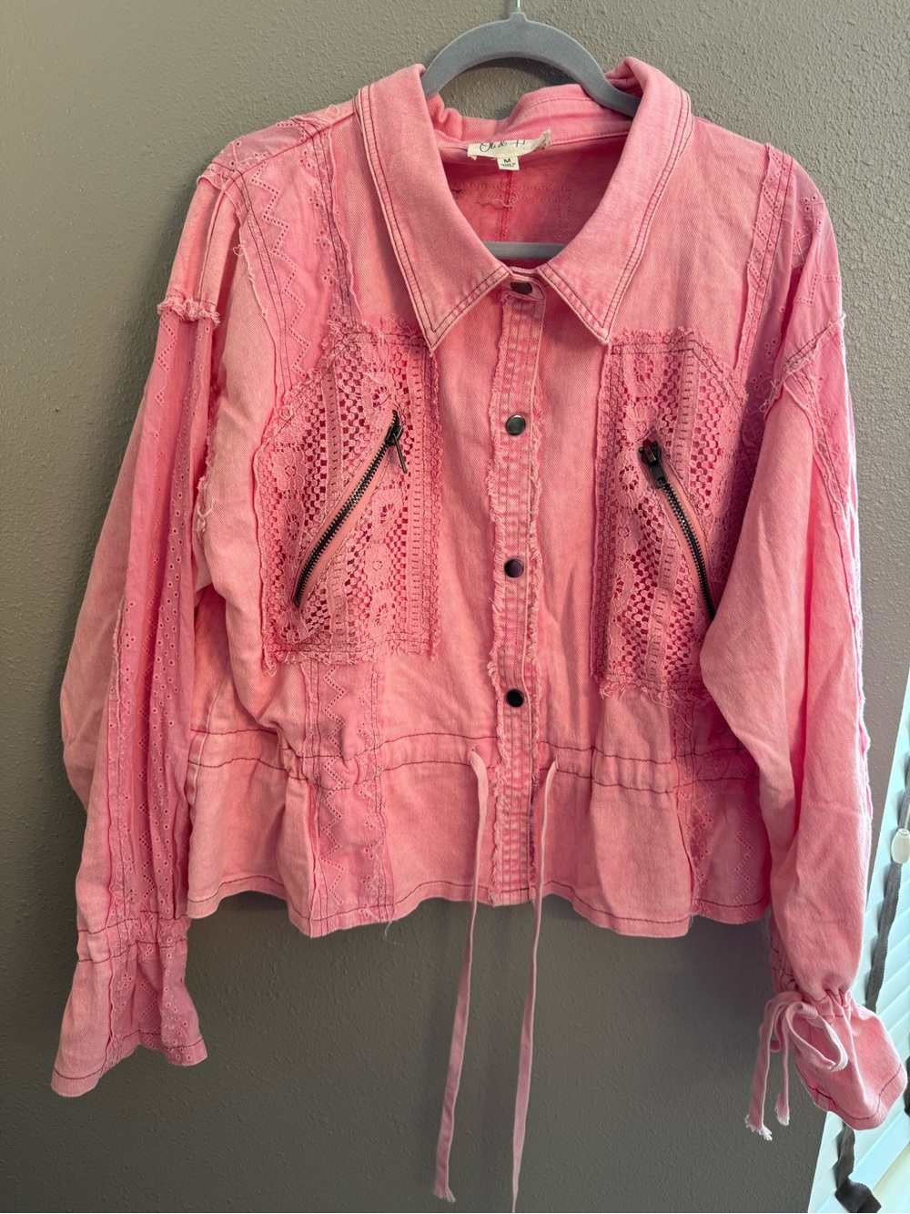 Oli & Hali Pink Lace-Panel Jean Jacket